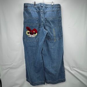 ALAB Jeans Mens 40x33 Blue Ultra Baggy Wide 26” Mega Embroidered Bunny